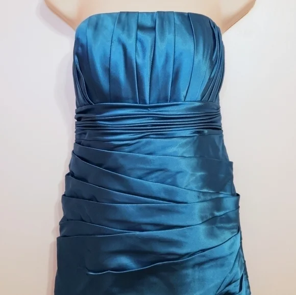 JS Collections Teal Strapless Pleated Cocktail Dress Size 10 - Picture 3 of 12